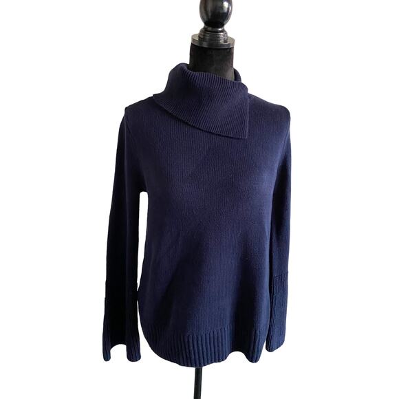 LOFT Knit Sweater Tunic Split Turtleneck Bell Sleeves Womens S - Picture 1 of 7